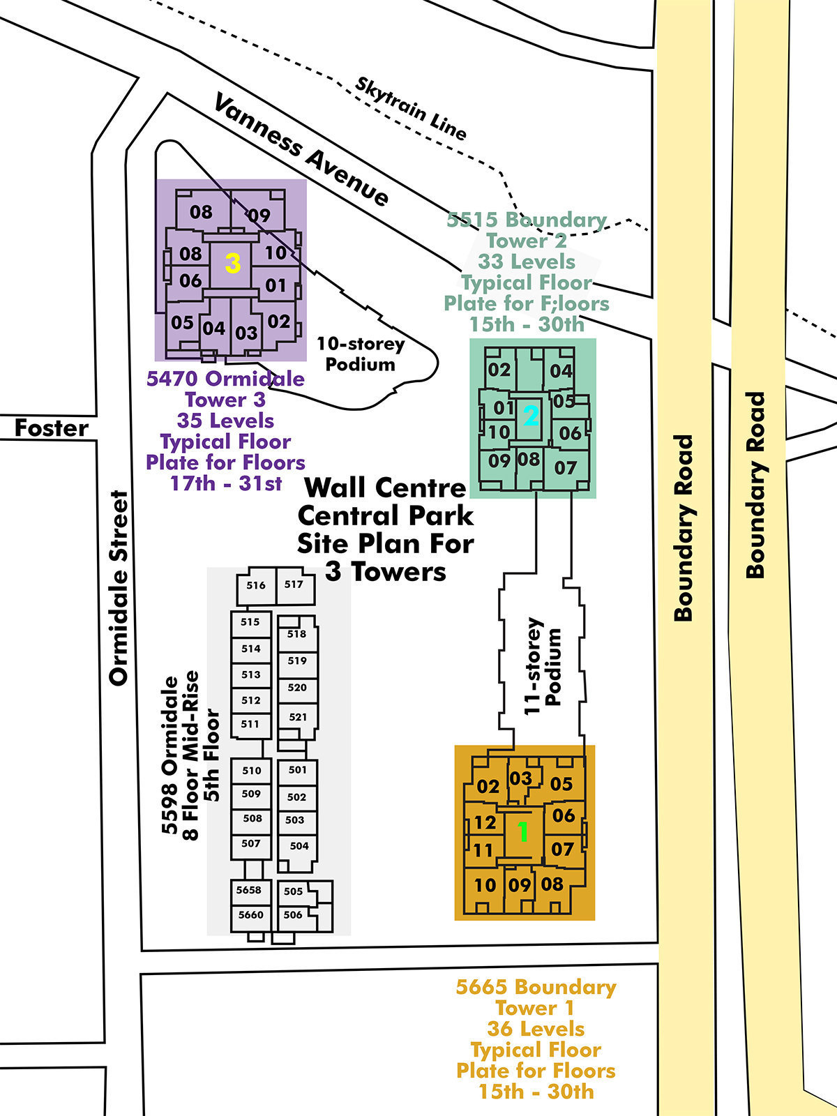 Wall Centre Central Park South Tower 1 location map 1