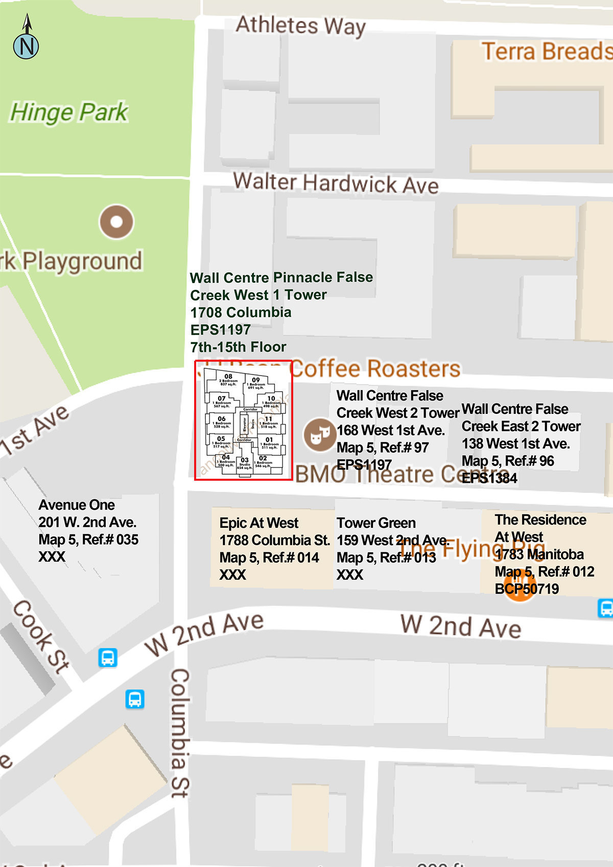 Wall Centre False Creek West 1 Tower location map 1