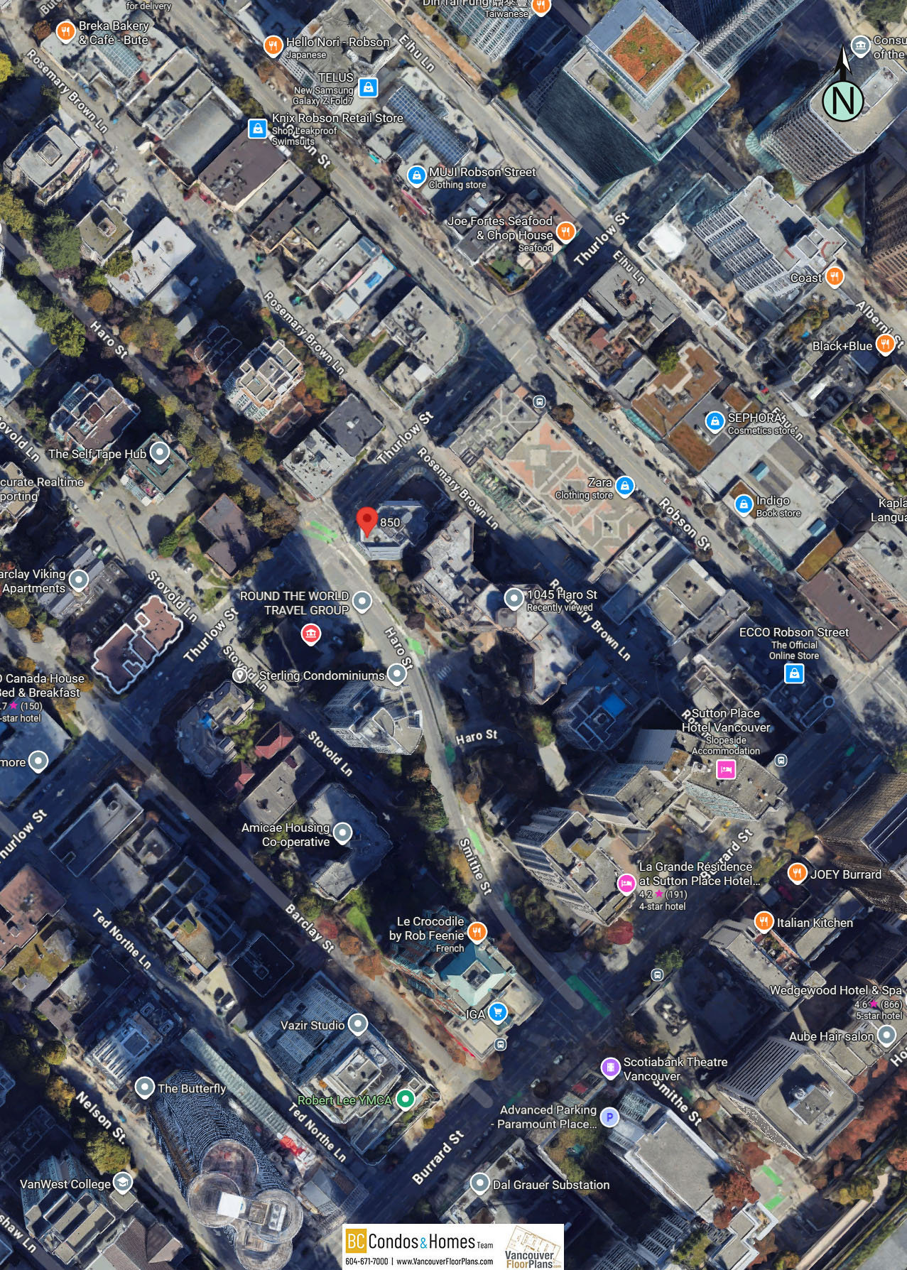 Proposed Purpose Built Rental Building - 1045 Haro St. and 830-850 Thurlow St. location map 4